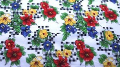 Red Blue Yellow Check Flower Floral Vintage Cotton Craft Doll Quilt Fabric Lot