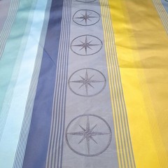 Wide Cabana Stripe Polyester Fabric Nautical Navy Blue Gold Charcoal Gray BTY