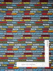 Racing Race Car Fuel Pit Stop Text Fabric By the Yard Cotton by Henry Glass