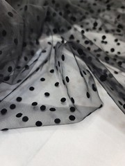 Black Velvet Felted Small Tiny Black Polka Dots Black Tulle Fabric By Yard
