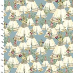Forest Friends Girl By 3 Wishes Fabric – Blue Teepees #18675