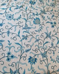 NOS Vintage Turquoise Aqua Crewelwork Fabric by the Yard 6 2/3 Yards Available