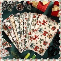 60 Pcs 10 x 10 Inch Vintage Christmas Quilting Fabric Christmas Fat Squares