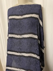 100% Silk Georgette Blue Snakeskin & Border Stripe Fabric By The Yard 46 ” Wide