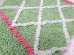 Vintage Chenille Bedspread Fabric, White Trellis on Candy Apple Green 19 x 20″