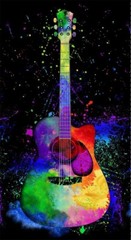 24″ X 44″ Panel Painted Guitar Splatters Jazz Music Black Fabric Panel D765.49