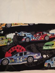Race Car Fabric, Multicolored On Black Background, Cotton, 1/4 Yard