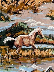 Fabric – VTG Fabri-Quilt Natures Corner Equestrian WASHED Cotton BTY 36″ x 41″ W