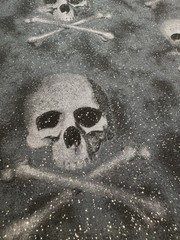 SKULL & CROSSBONES Silver Glitter Flash 2009 Cotton FABRIC TRADITIONS NEW BTHY