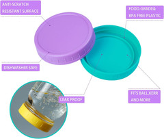 18 Pack Wide & Regular Mouth Mason Jar Lids with Silicone Rings Leakproof Plasti