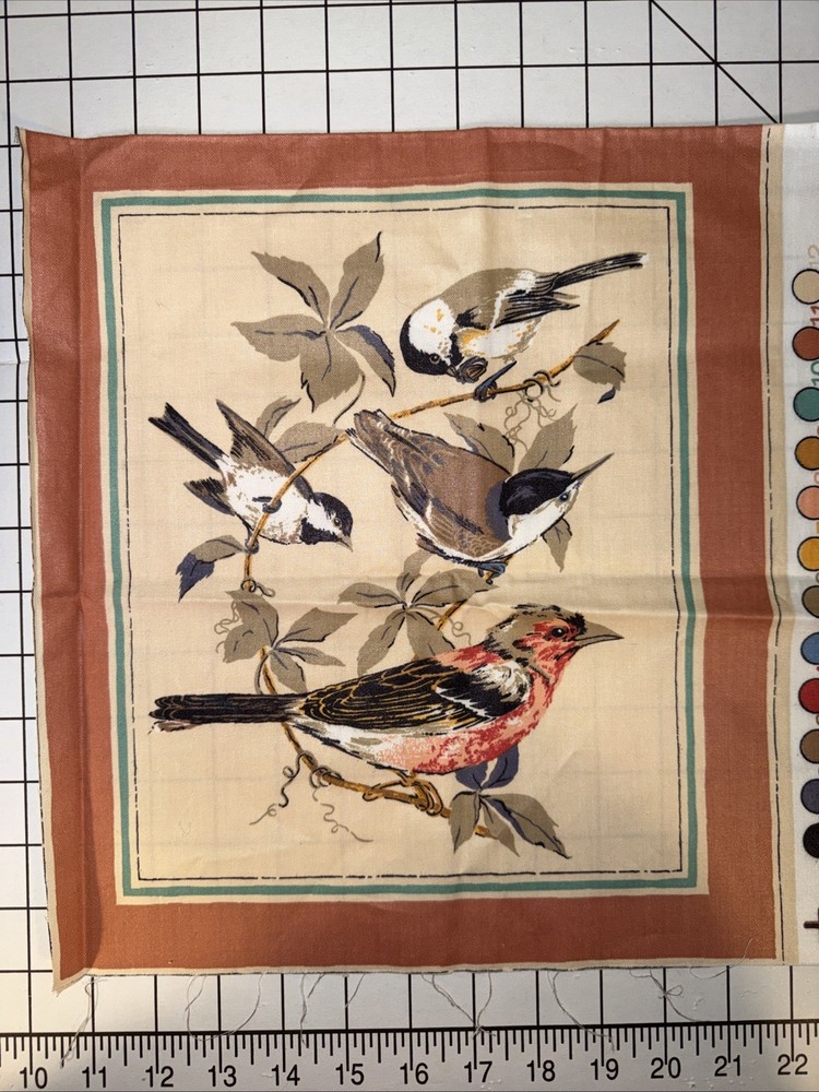 Vintage American Song Bird Fabric Panel 11.5” x 13” Cotton