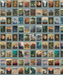 All Newly Designed National Parks Postcards Panel with Blue Borders, Quilting, A