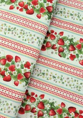 Timeless Treasures Berry Sweet Red Strawberry Border Stripe Fabric by the Yard