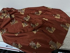 Designer Fabric Remnant Red Gold Embroidered 55” X 40”