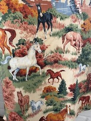 Equestrian Fabric Panel Scrap 80L X 45W Country Meadow River Wild Horses & Foal