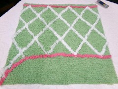 Vintage Chenille Bedspread Fabric, White Trellis on Candy Apple Green 19 x 20″