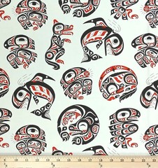 Cotton Eagle’s World Native American Motifs White Fabric Print by Yard D463.80
