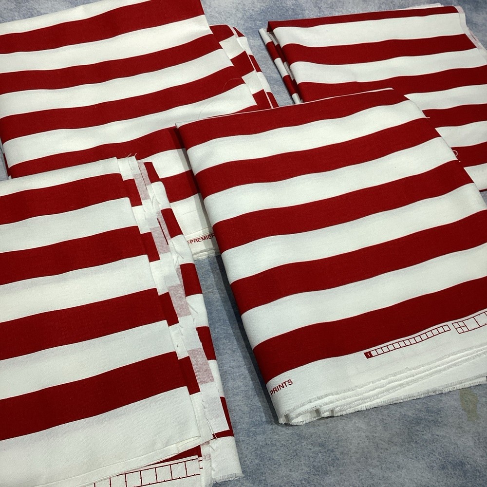 Red White Premier Prints Stripe Decorating Fabric 4.2 Yd total “Canopy Lipstick”