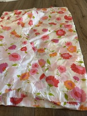 Vintage Sample Fabric 100% Estron Acetate Floral Pink Orange 45”x108”