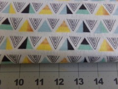 cotton flannel fabric aqua, black yellow gold triangle on white by the half yd