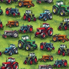 Quilting Patchwork Sewing Fabric Farmyard Tractors Green 50x55cm FQ