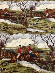 Fox Hunt Fabric, Vintage Alexander Henry Cotton Fabric, 1/2 + Yards