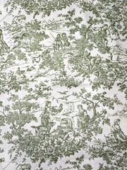 Vintage Green Cotton Toile French Provencial Country Cottage Print Fabric 5 Yard