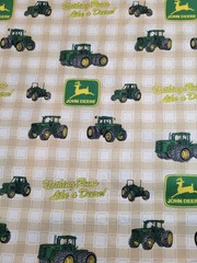 John Deere Tan White Checked Cotton Fabric Tractors Nothing Runs Like A Deere