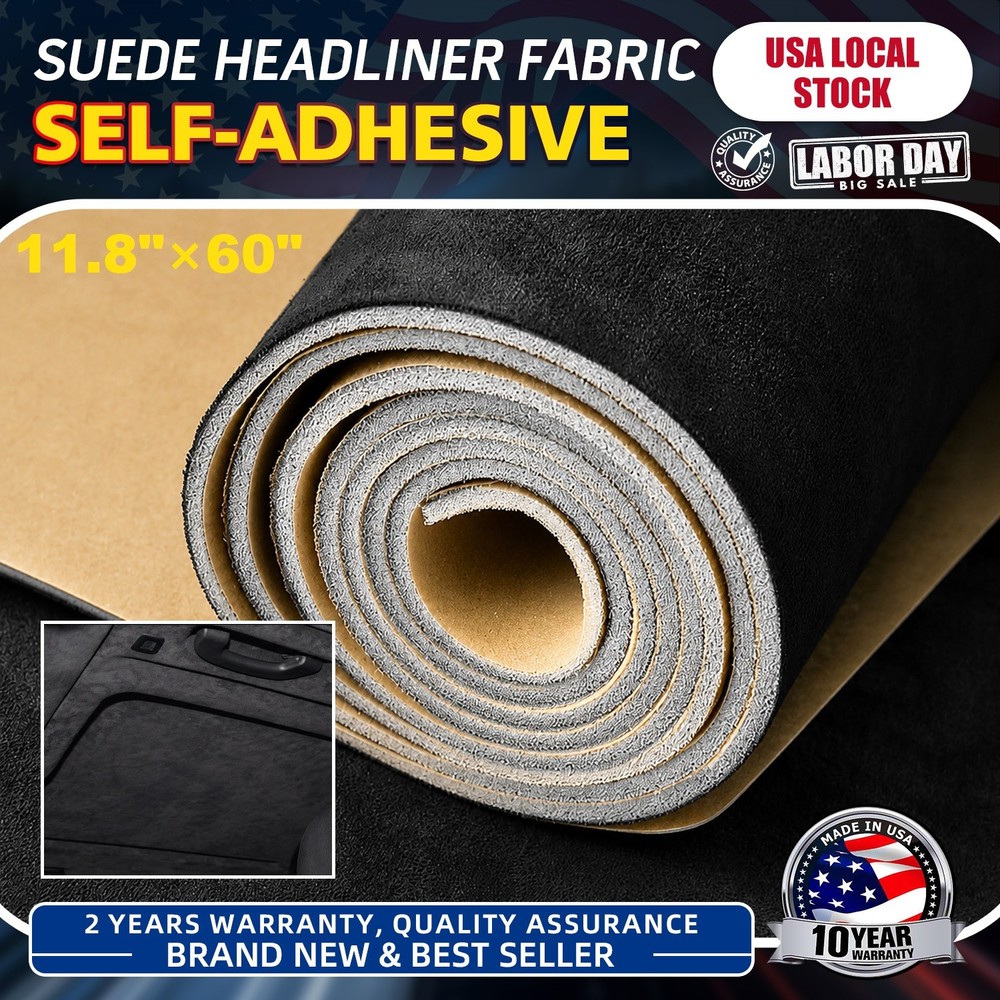 Headliner Material Automotive Fabric Black Suede 11.8″×60″ Car Roof Upholstery