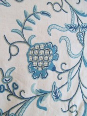 NOS Vintage Turquoise Aqua Crewelwork Fabric by the Yard 6 2/3 Yards Available