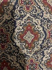 VTG FOULARD PRINT Fabric Blue Red Diamond Pattern Paisley 6yds X 40”