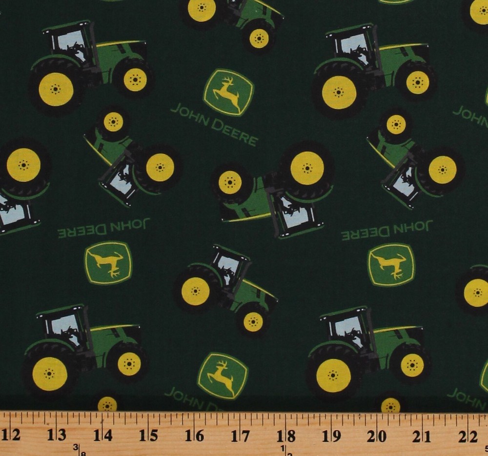 Cotton John Deere Green Tractors Farming Farmer Fabric Print by Yard D659.36