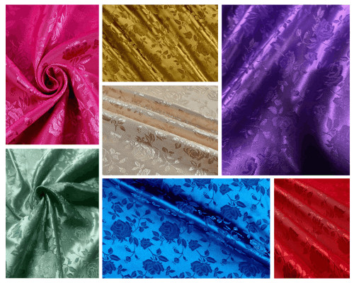 59/60″ Floral Jacquard Brocade Satin Fabric (100% Polyester) By the Yard