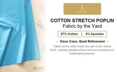Cotton Stretch Poplin Fabric by the Yard 97% Cotton 3% Spandex Woven Dress Skirt