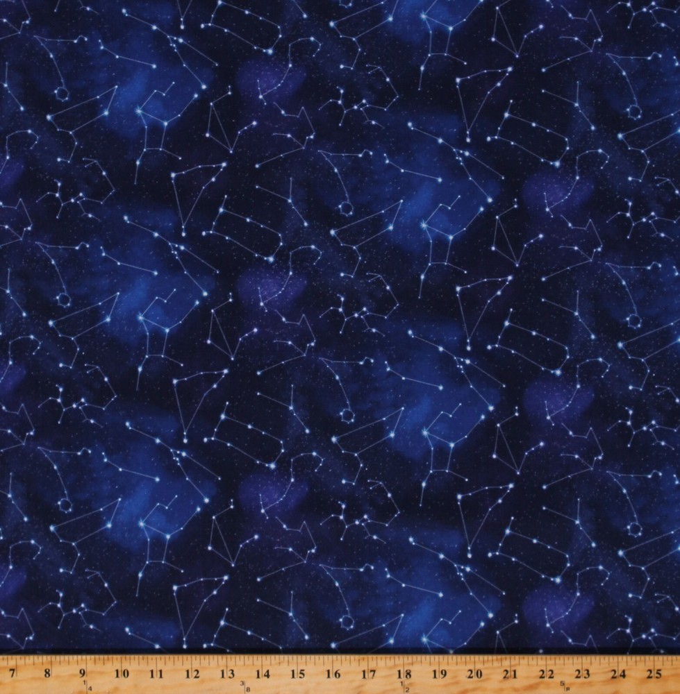 Cotton Constellations Zodiac Outer Space Night Sky Fabric Print by Yard D782.65