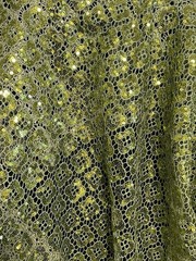 Gold Green Metallic Sequins Lace Fabric Geometri Guipure 56” W X 87” L