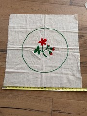 Bundle of 2 Vintage Hand Embroidered Floral Linen Square Fabric Panels 22×22
