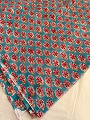 Sky Blue Floral Hand Block Print Cotton Fabric By Yard ,Quilting & Dressmaking