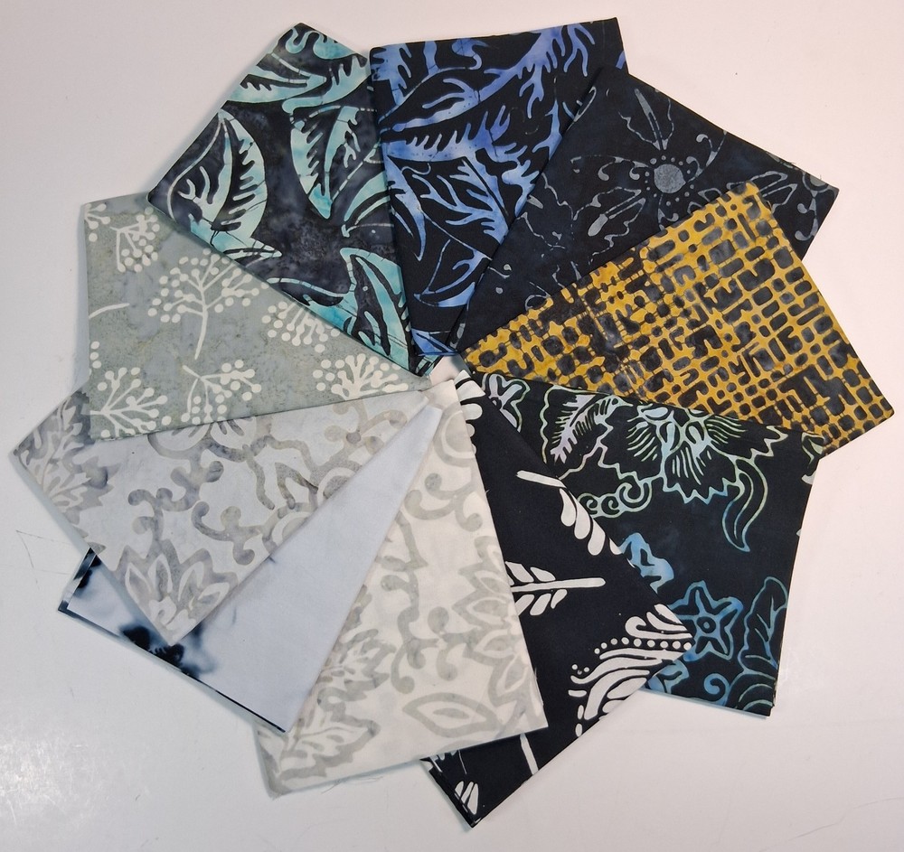 Benartex 10 Fat Quarters Bundle Triple Dyed Balis Bali Blenders Gray/Black Batik