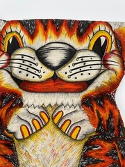 Vintage Multicolor Tiger Cut N Sew Panel Finished Unstuffed Pillow 1960s