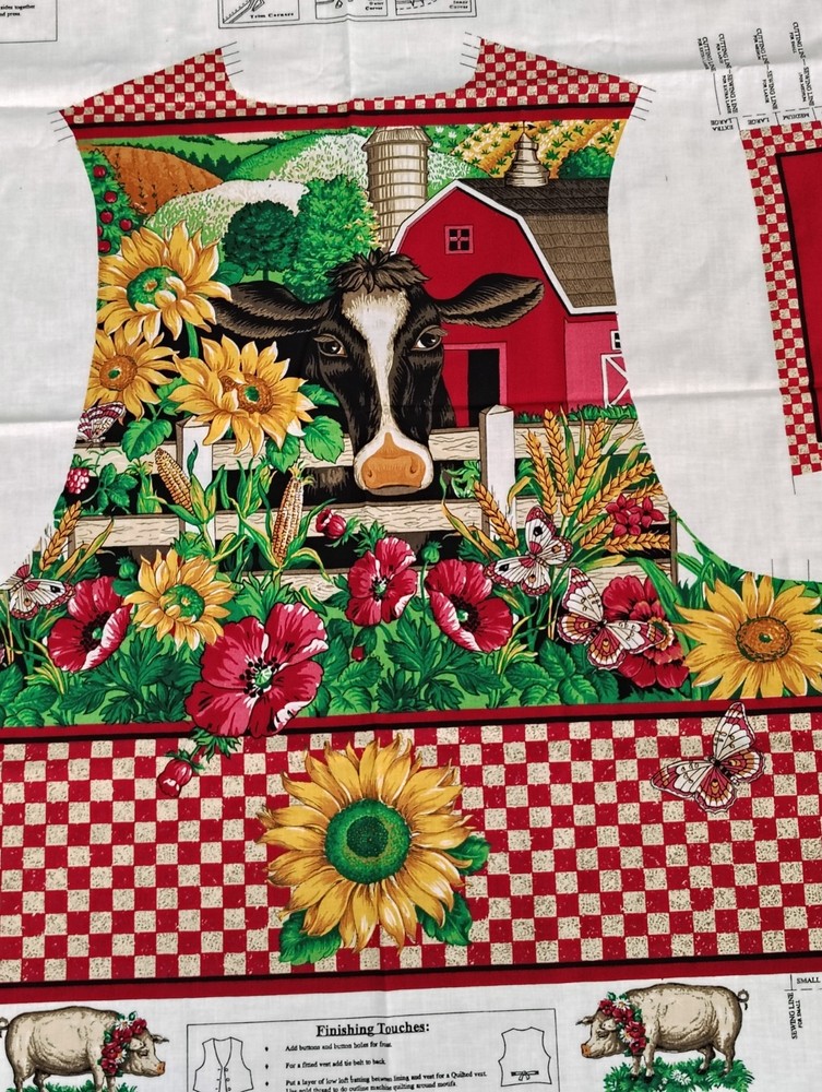 Country FARM Cow Sunflower VEST Fabric Panel Adult NEW American Homestead
