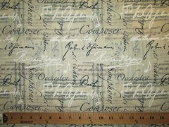 MUSIC NOTES LINES WORDS ORCHESTRA BACH LINEN BACKGROUND COTTON FABRIC FQ