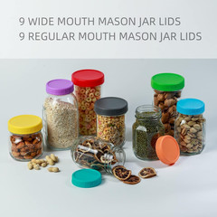 18 Pack Wide & Regular Mouth Mason Jar Lids with Silicone Rings Leakproof Plasti