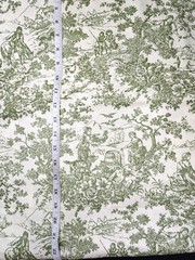 Vintage Green Cotton Toile French Provencial Country Cottage Print Fabric 5 Yard
