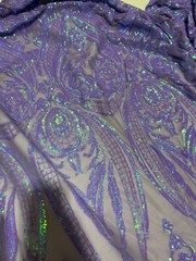 Stretch Lavender Sequin Lace Fabric/ Sequin Lace Fabric/Sequin for Prom-Per Yard