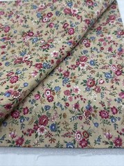 Fabric Cotton V.I.P. Print Cranston Works Beige W/Pink Blue Flowers 1yd Vintage