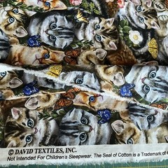 Realistic Kittens Cats Garden Floral Butterflies David Textiles 2 Yards