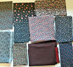 Mixed 10 Lot Cotton Fabrics Pieces Dark Tone Mostly Floral Prints 1 LB