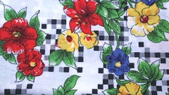 Red Blue Yellow Check Flower Floral Vintage Cotton Craft Doll Quilt Fabric Lot