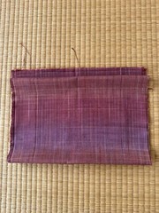 Japanese Vintage Indigo Kasuri Tsumugi Kimono Fabric Silk Pink Check pattern